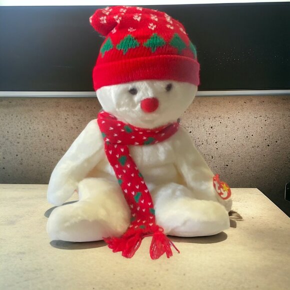 Ty Snowboy Beanie Baby Buddy Plush Snowman With Red Hat & Scarf - Picture 10 of 13